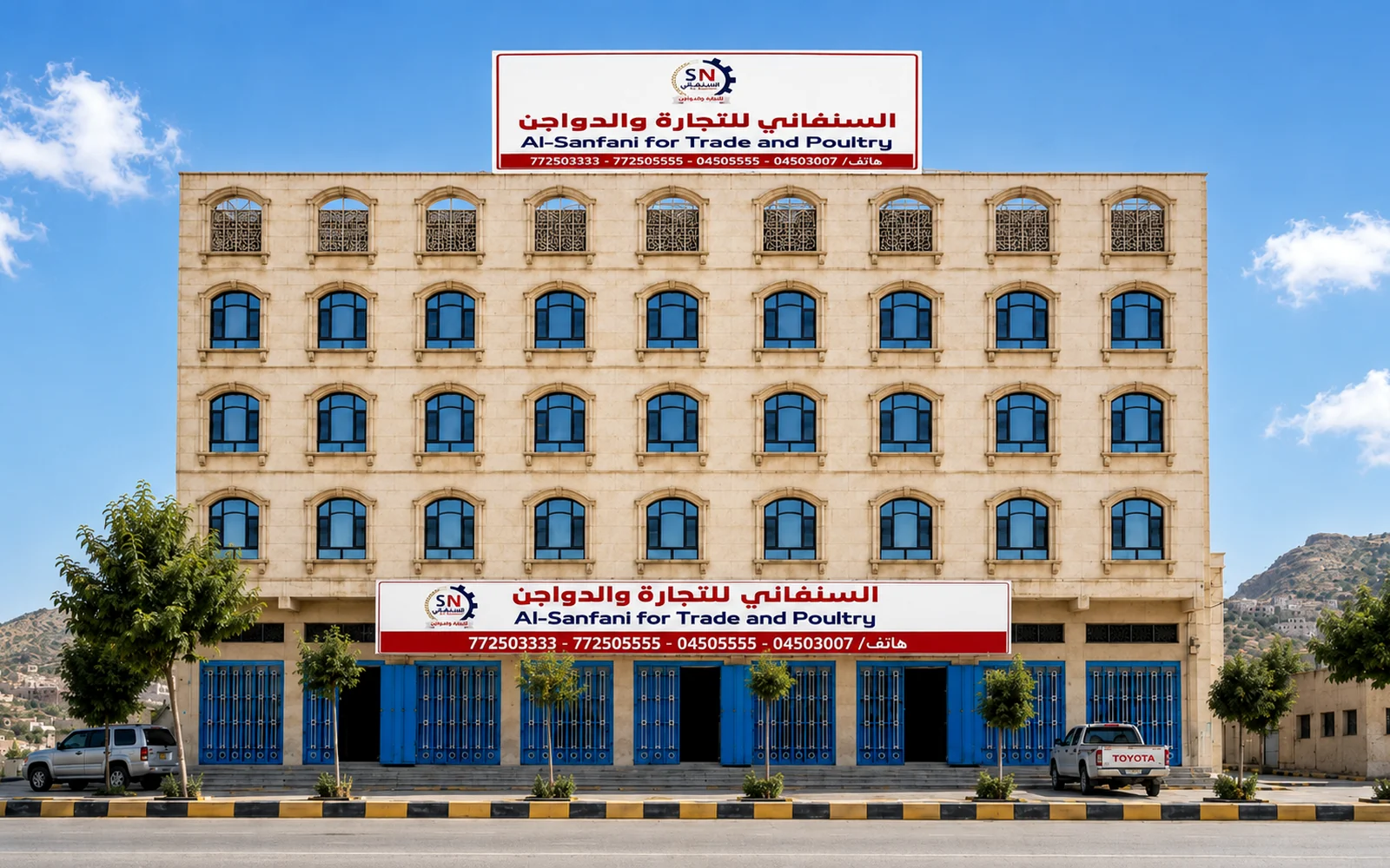 واجهة مبنى السنفاني التجاري في مدينة يريم